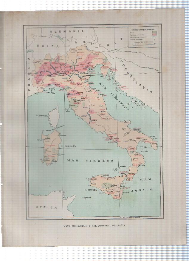 Lamina/sheet/feuille COLOR numerada 09: Mapa industrial y del comercio de Italia