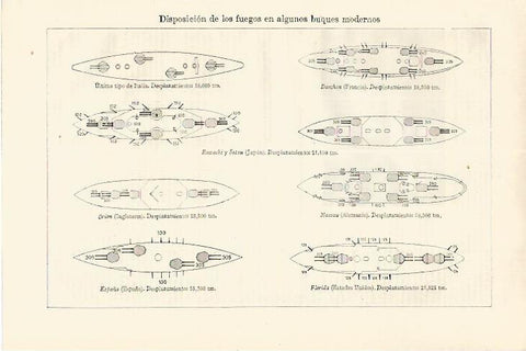 LAMINA ESPASA 27552: Disposicion de fuegos en buques