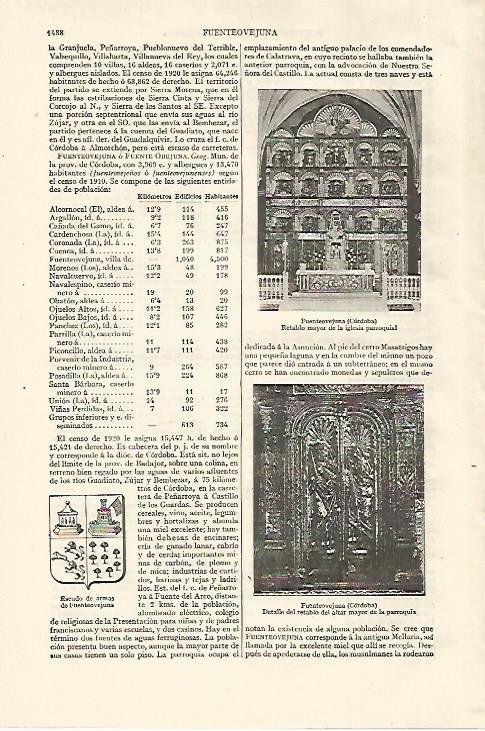 LAMINA ESPASA 27563: Retablo de la iglesia de Fuenteovejuna Cordoba