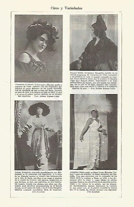LAMINA ESPASA 27632: Fornarina Raquel Meller Mistinguell y Josephine Baker