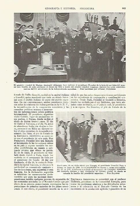 LAMINA ESPASA 27669: El Almirante Abarzuza y el Presidente Frondizi de Argentina en 1960