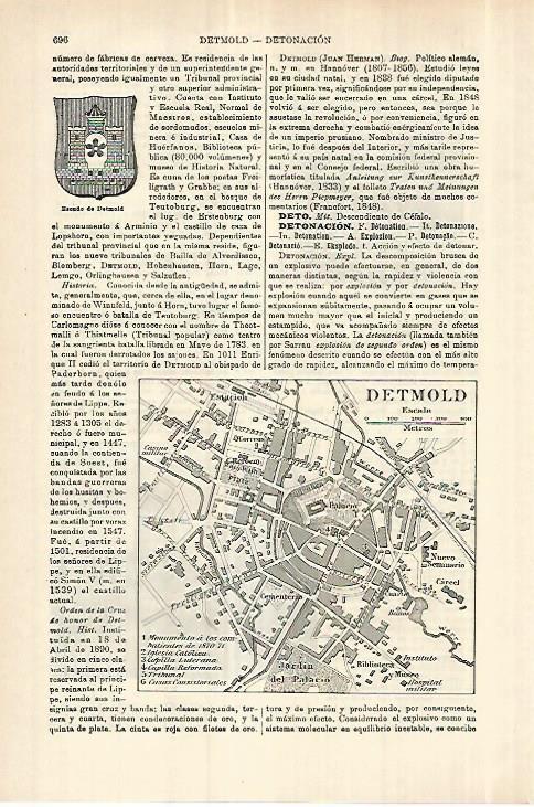 LAMINA ESPASA 27805: Plano y escudo de Detmold Alemania