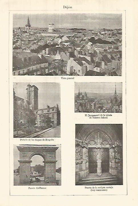LAMINA ESPASA 27847: Vista general y palacios de Dijon Francia