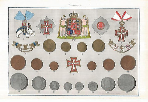 LAMINA ESPASA 27858: Escudo y monedas de Dinamarca