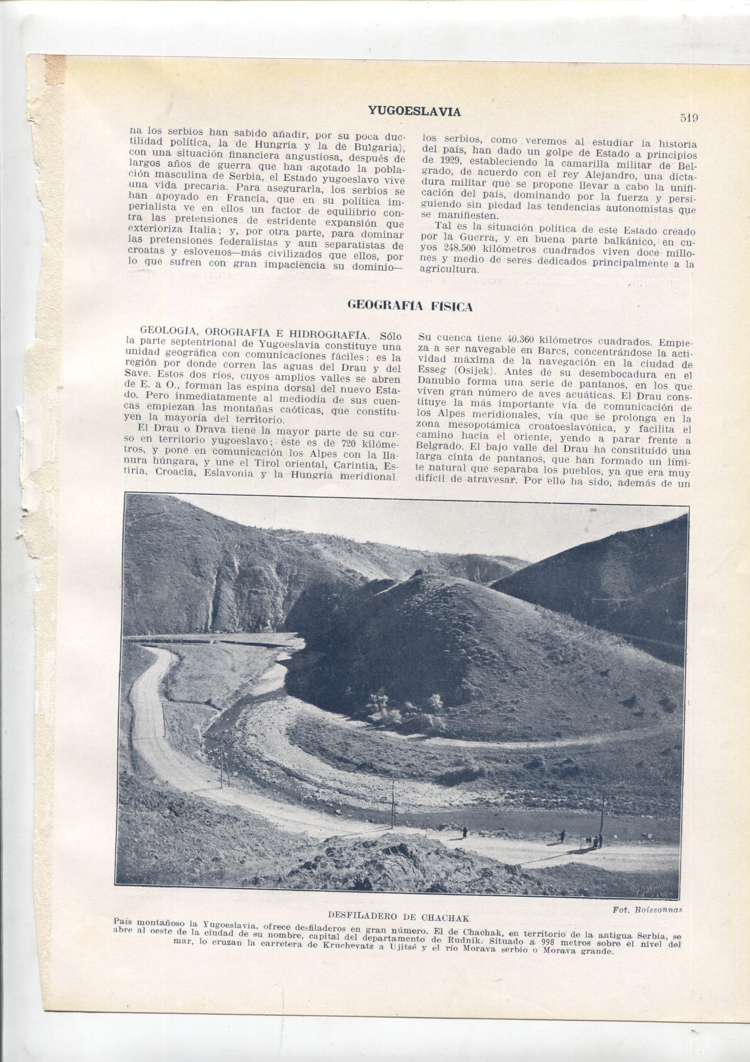 Lamina/sheet/feuille numerada 519/520: Yugoslavia: Desfiladero de Chachack y las puertas de hierro