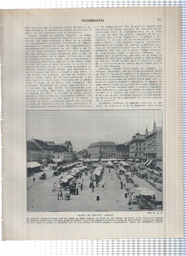 Lamina/sheet/feuille numerada 533/534: Yugoslavia: Plaza de Jelacic en Agram , Vistas de Ljubljana y Mostar
