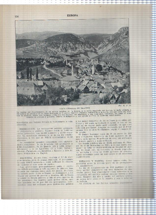 Lamina/sheet/feuille numerada 535/536: Yugoslavia: Puente de Alifakovaz en Sarayevo, Vista de Travnik