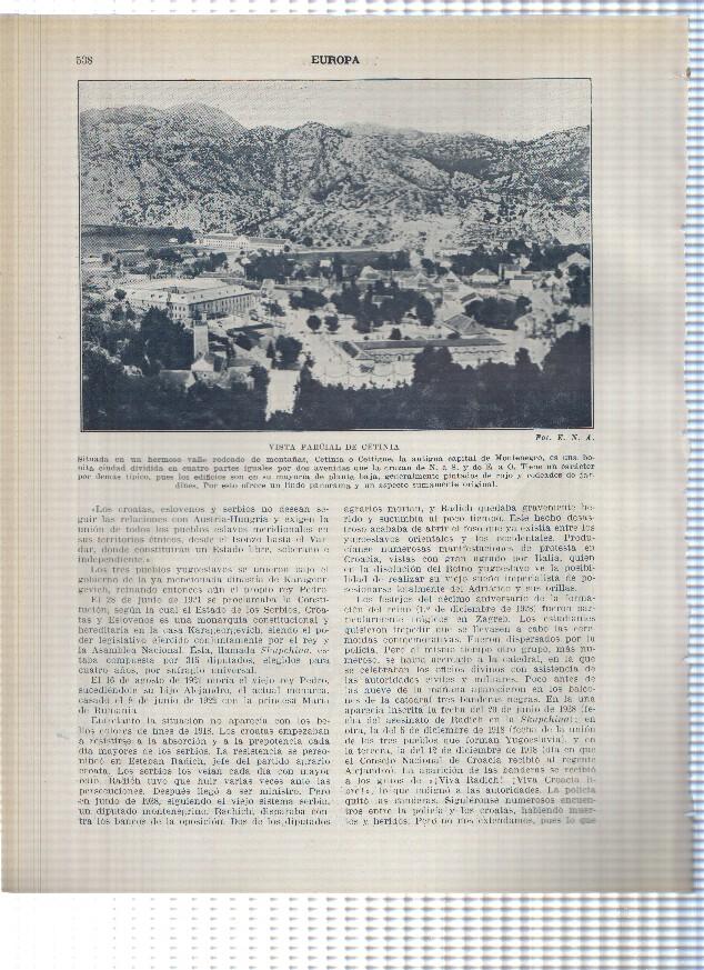 Lamina/sheet/feuille numerada 537/538: Yugoslavia: Calle de Bugoino, vista de Cetinia