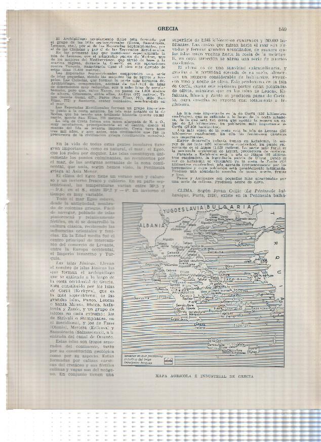 Lamina/sheet/feuille numerada 549/550: Grecia: Mapa agricola e industrial y vista de Corfu