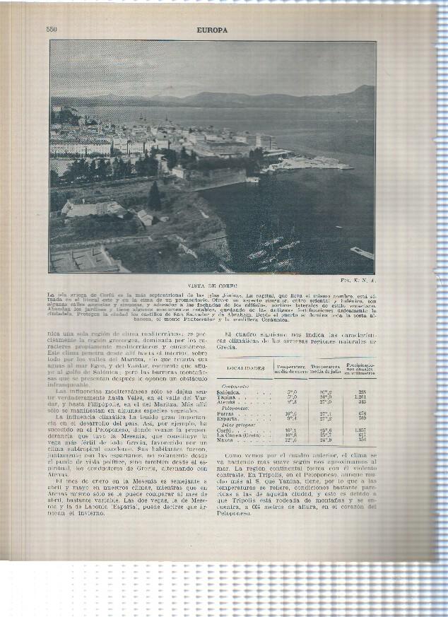 Lamina/sheet/feuille numerada 549/550: Grecia: Mapa agricola e industrial y vista de Corfu