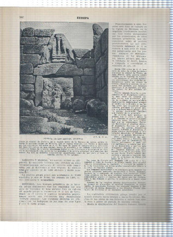Lamina/sheet/feuille numerada 561/562: Grecia: Acropolis de Eleusis y Puerta de los leones en Micenas