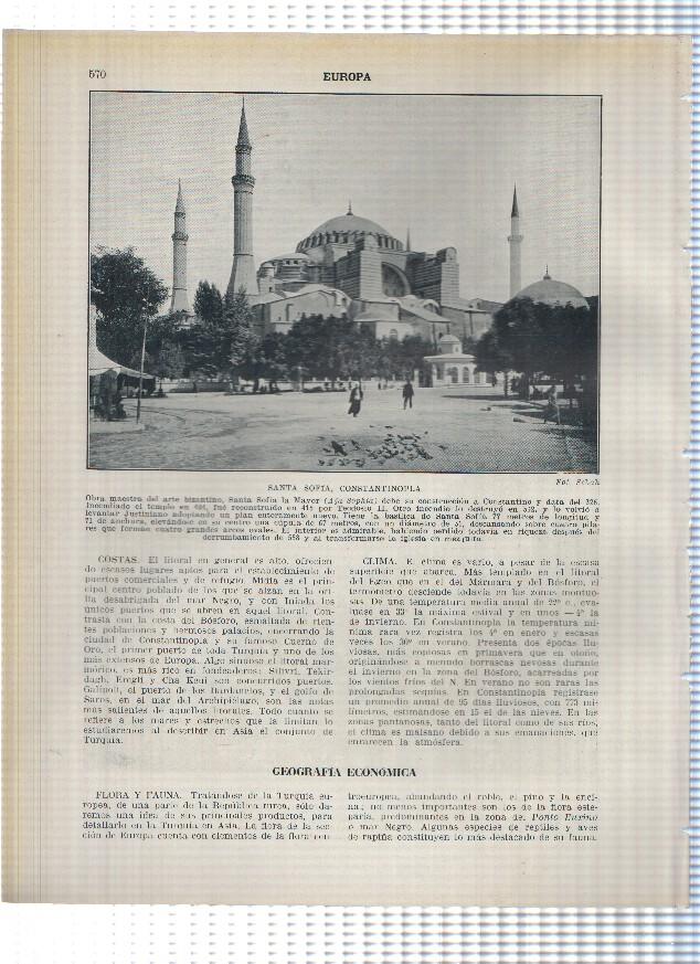 Lamina/sheet/feuille numerada 569/570: Turquia Europea: Castillo de Europa y Santa Sofia en Constantinopla