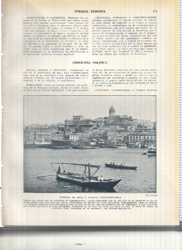 Lamina/sheet/feuille numerada 571/572: Turquia Europea: Barrio de Pera y Galata en Constantinopla