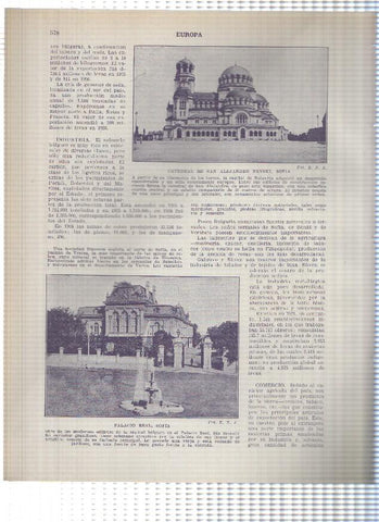 Lamina/sheet/feuille numerada 577/578: Bulgaria: Plano de Sofia, Catedral de San Alejandro Nevski y Palacio Real en sofia