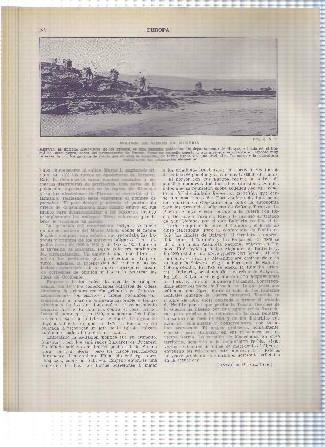 Lamina/sheet/feuille numerada 583/584: Bulgaria: Vista de Plevna y Molinos de viento en Misivria