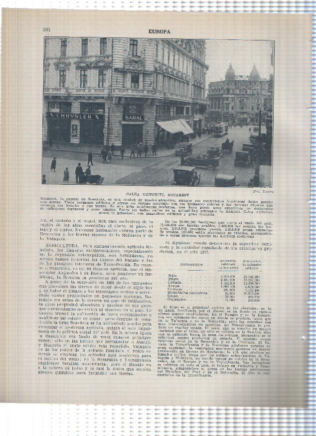 Lamina/sheet/feuille numerada 593/594: Romania: Plano de Bucarest y Calea Victoriel en Bucarest