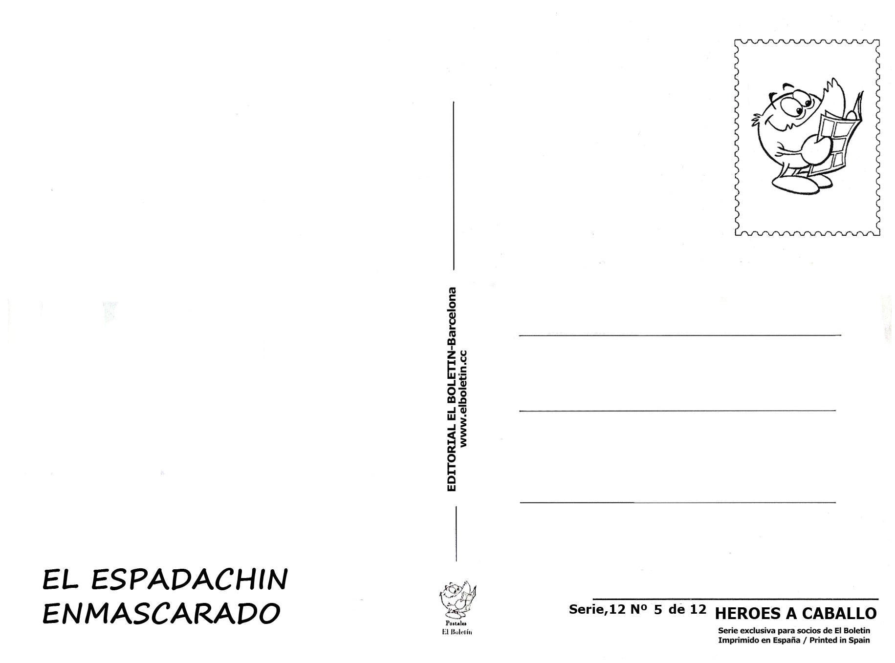 Postal / Postcard: El Boletin serie 12 numero 05: El Espadachin Enmascarado , serie Heroes a Caballo