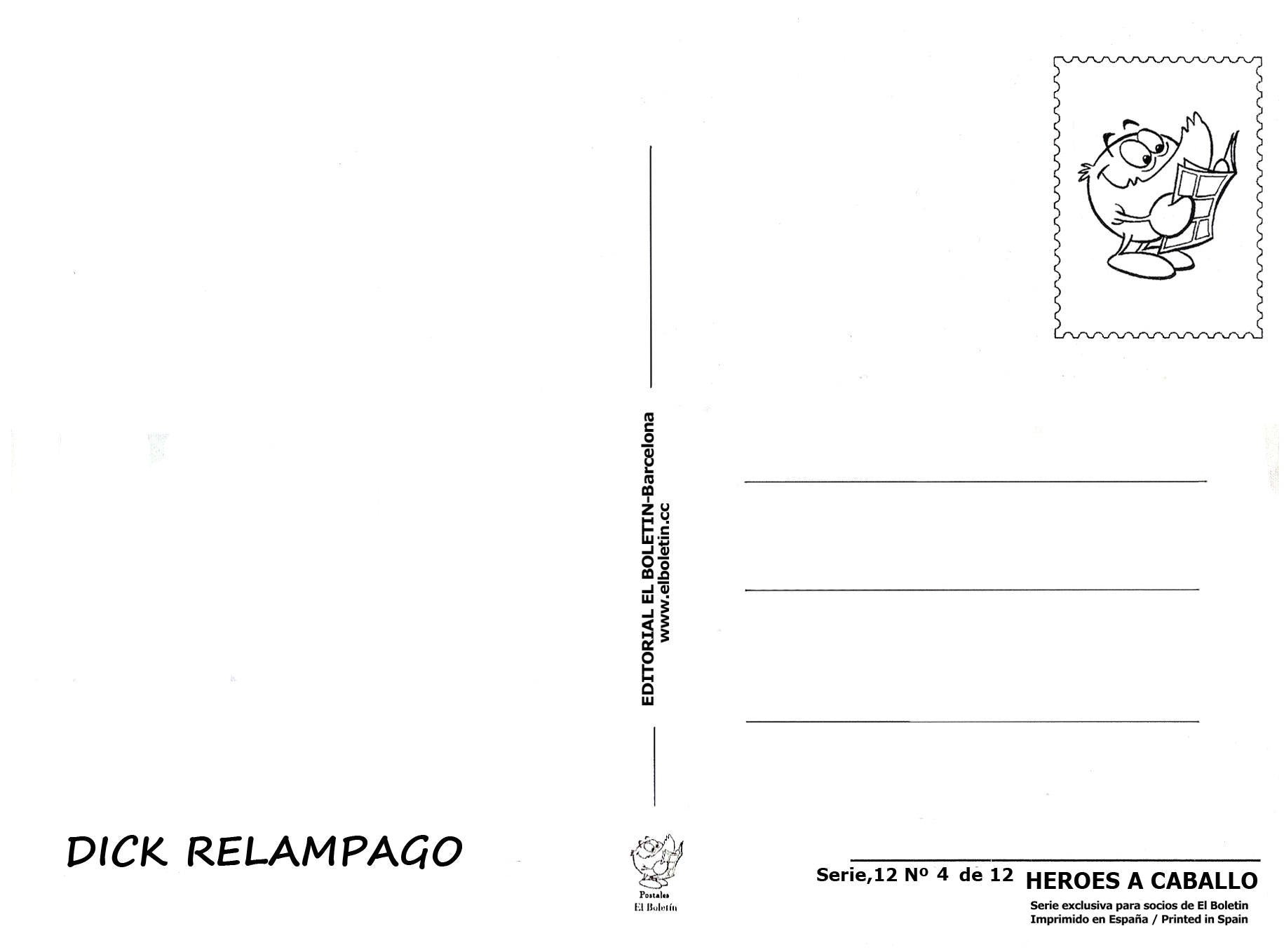 Postal / Postcard: El Boletin serie 12 numero 04: Dick Relampago , serie Heroes a Caballo