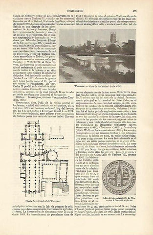 LAMINA ESPASA 1598: Catedral de Worcester Inglaterra