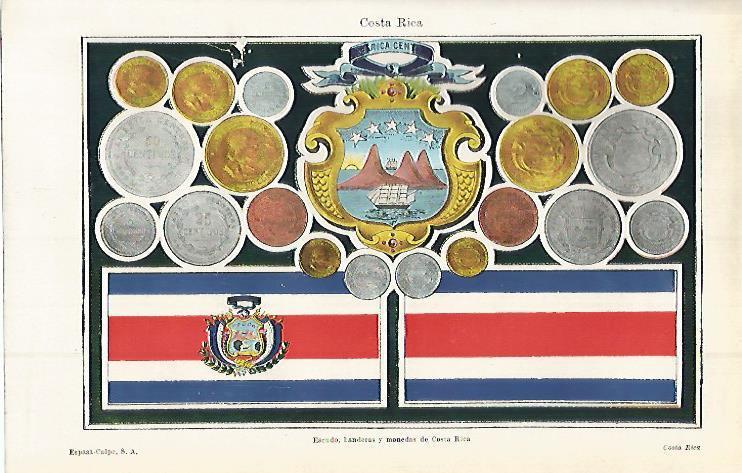 LAMINA ESPASA 15108: Escudo bandera y monedas de Costa Rica