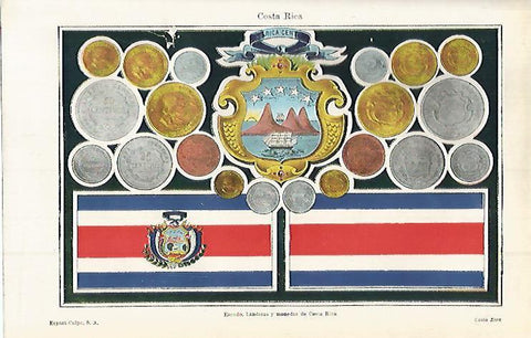 LAMINA ESPASA 15108: Escudo bandera y monedas de Costa Rica