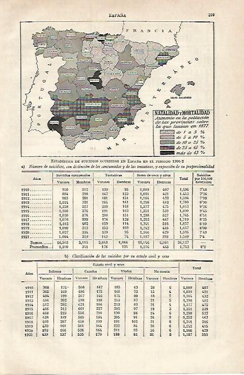 LAMINA ESPASA 15638: Mapa de España de natalidad y mortalidad