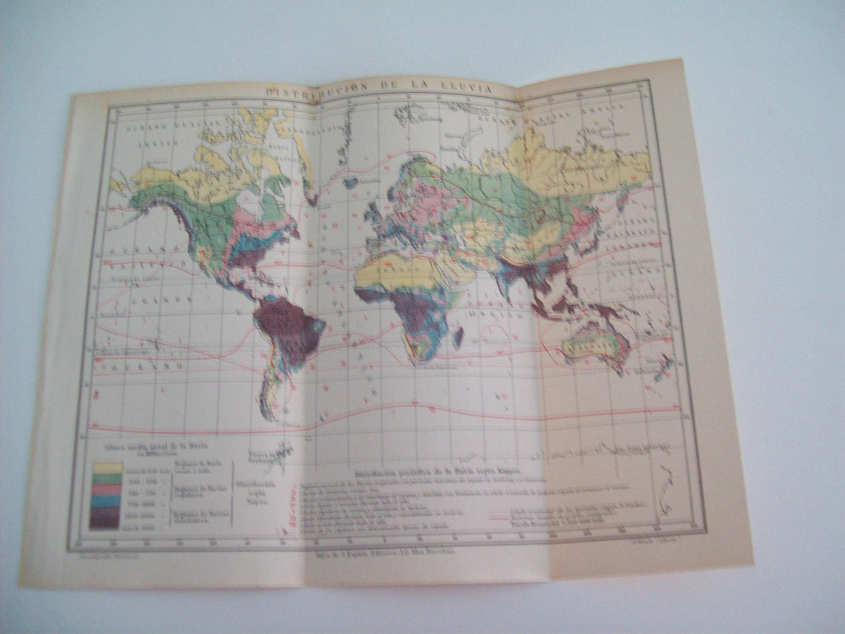 LAMINA ESPASA 1544: Mapa mundial de la distribucion de la lluvia