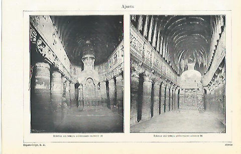 LAMINA ESPASA 15485: Templo 19 y 26 de Ajanta (India)