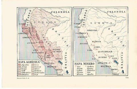 LAMINA ESPASA 15822: Mapa agricola y minero de Peru