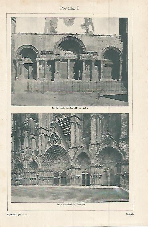 LAMINA ESPASA 15289: Iglesia de San Gil en Arles y Catedral de Bourges