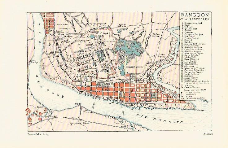 LAMINA ESPASA 15958: Mapa de Rangoon y alrededores