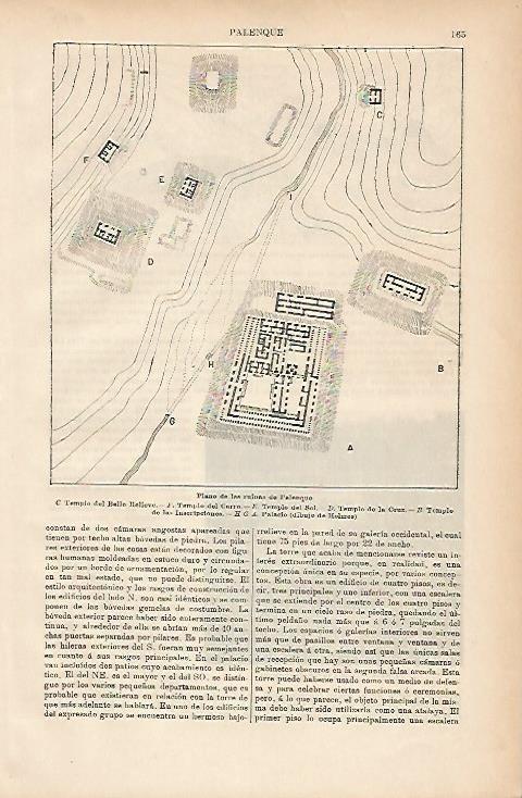 LAMINA ESPASA 1505: Plano de las ruinas de Palenque Mexico