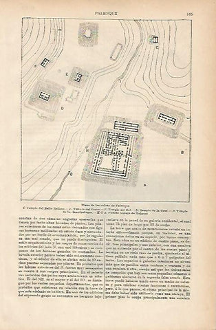 LAMINA ESPASA 1505: Plano de las ruinas de Palenque Mexico