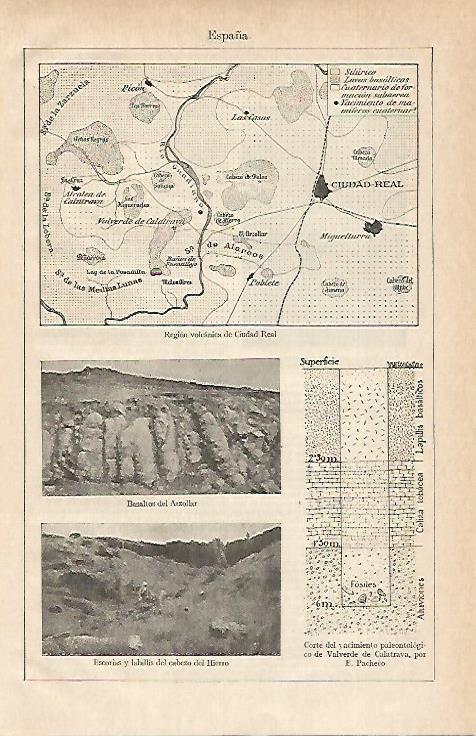LAMINA ESPASA 15544: Mapa de la region volcanica de Ciudad Real