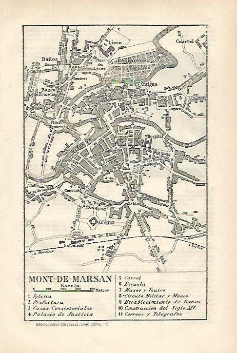 LAMINA ESPASA 27973: Plano de Mont-de-Marsan Francia