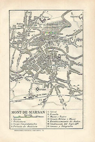 LAMINA ESPASA 27973: Plano de Mont-de-Marsan Francia