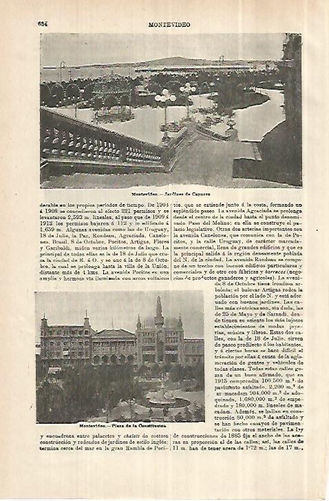 LAMINA ESPASA 28015: Jardines del Capurro en Montevideo Uruguay