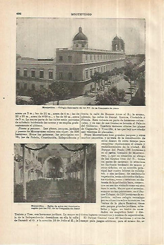 LAMINA ESPASA 28016: Colegio seminario de los Jesuitas en Montevideo Uruguay