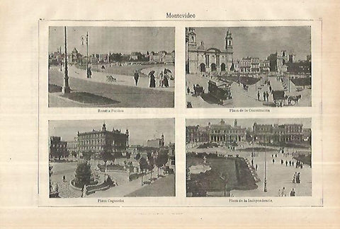 LAMINA ESPASA 28017: Plazas de Montevideo Uruguay