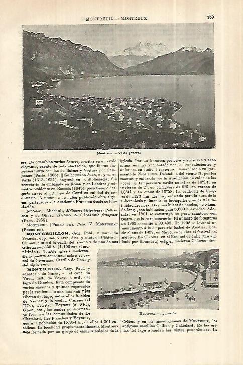 LAMINA ESPASA 28051: Vistas de Montreaux Suiza