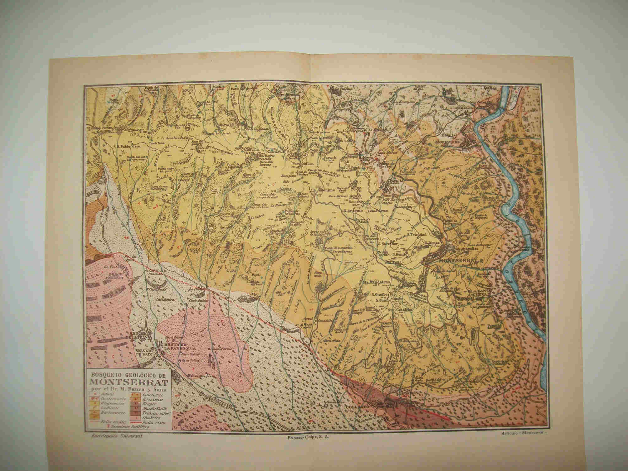 LAMINA ESPASA 28060: Mapa del Bosquejo geologico de Montserrat Barcelona