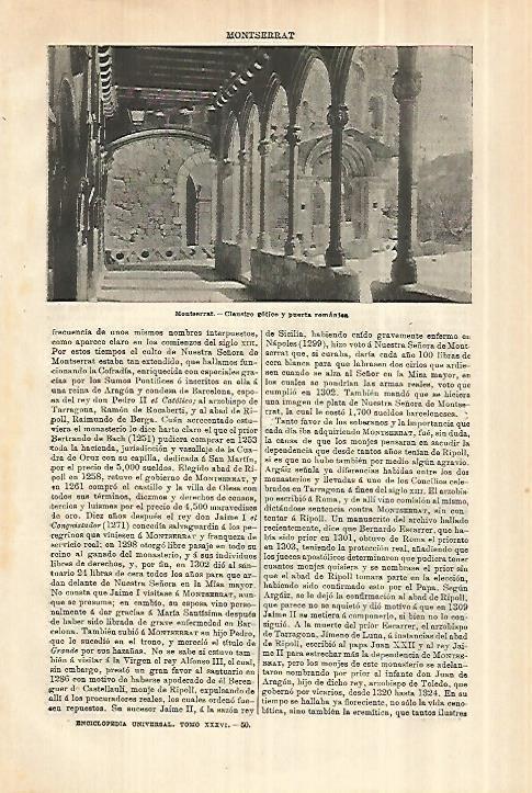 LAMINA ESPASA 28061: Claustro gotico de Montserrat Barcelona