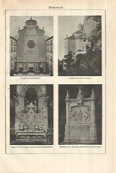 LAMINA ESPASA 28065: Fachada Capilla e interior de Montserrat Barcelona