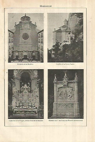 LAMINA ESPASA 28065: Fachada Capilla e interior de Montserrat Barcelona