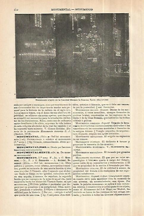 LAMINA ESPASA 28071: Monumento en el interior de la Catedral de Barcelona por Semana Santa