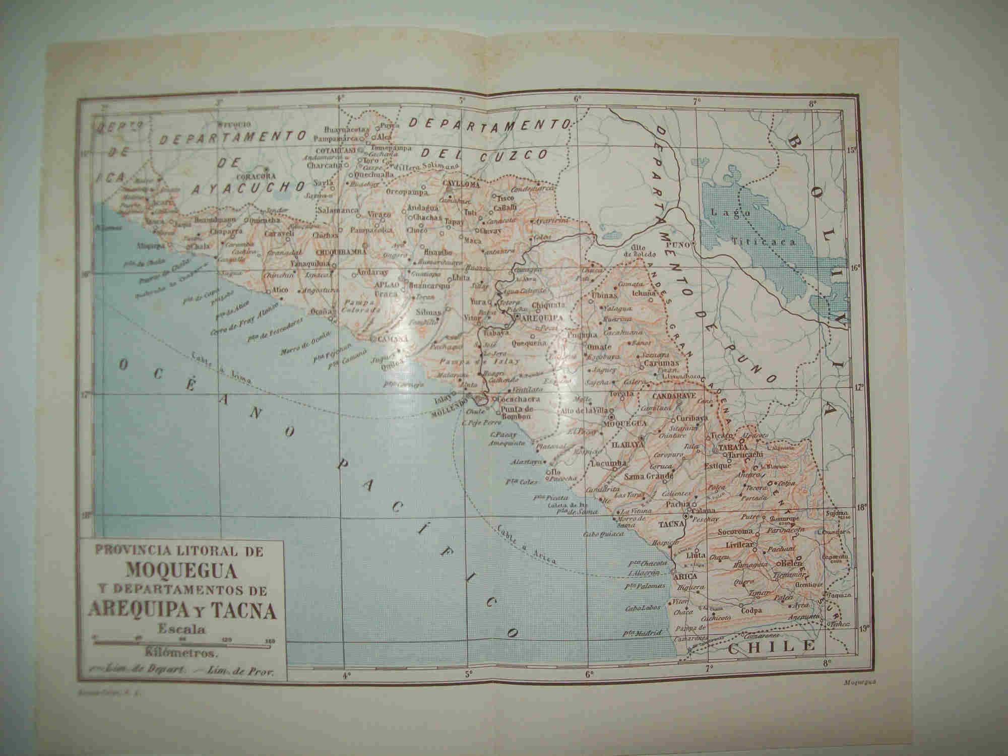 LAMINA ESPASA 28075: Mapa de la pri¡ovincia de Moquegua Peru