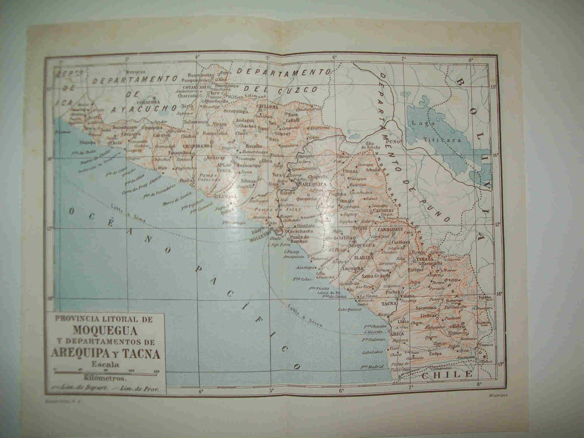 LAMINA ESPASA 28075: Mapa de la pri¡ovincia de Moquegua Peru
