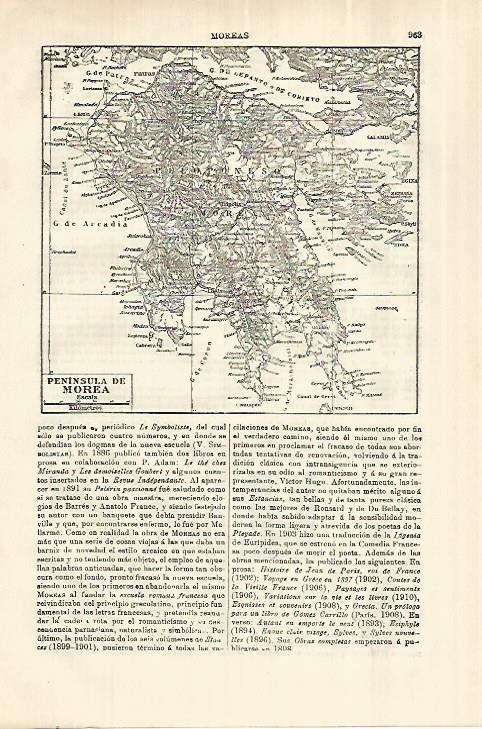 LAMINA ESPASA 28089: Mapa de la peninsula de Morea