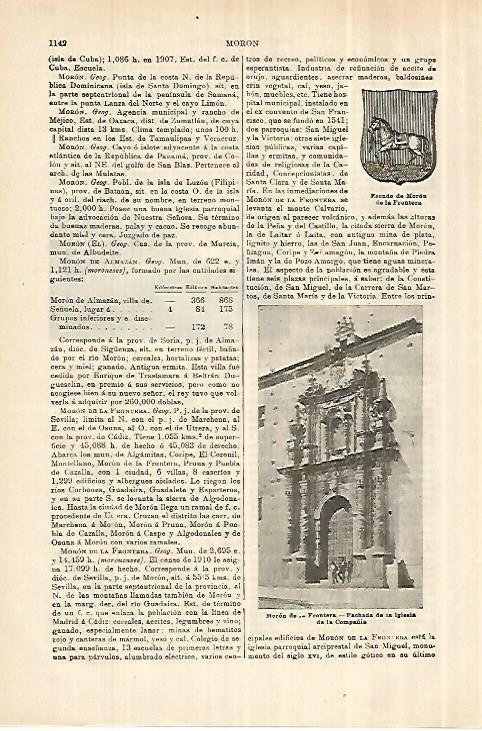 LAMINA ESPASA 28113: Escudo e iglesia de Moron de la Frontera Sevilla