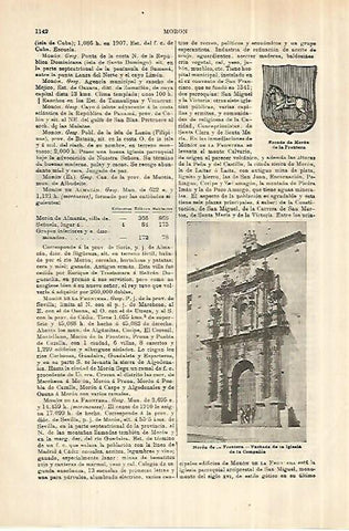 LAMINA ESPASA 28113: Escudo e iglesia de Moron de la Frontera Sevilla